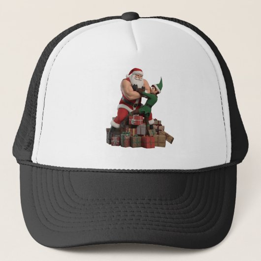 Muscular Santa Arm-Wrestling an Elf – Funny Hat Trucker Pet (Voorkant)