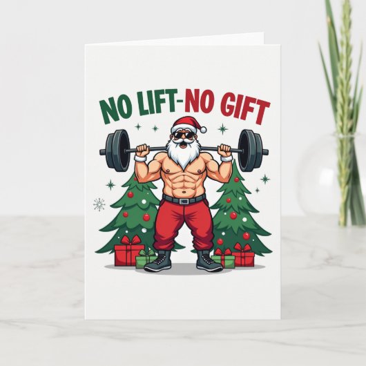 Muscular Santa Lifting Weights No Gift Gym Kaart (Voorkant)