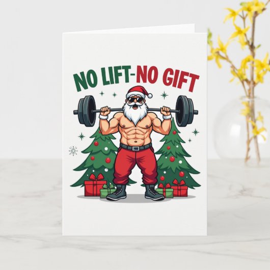Muscular Santa Lifting Weights No Gift Gym Kaart (Gele Bloem)