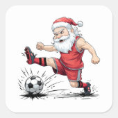 Muscular Soccer Santa Kicking Ball Vierkante Sticker (Voorkant)