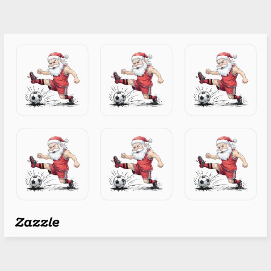 Muscular Soccer Santa Kicking Ball Vierkante Sticker (Vel)
