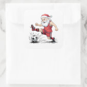 Muscular Soccer Santa Kicking Ball Vierkante Sticker (Tas)