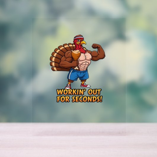 Muscular Turkey Gym Champion Funny Thanksgiving CL Acryl Bord (Neutraal)