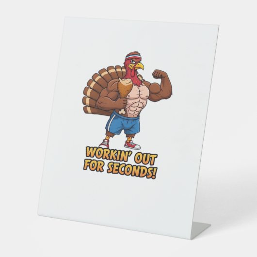 Muscular Turkey Gym Champion Funny Thanksgiving CL Reclamebord Met Voetstuk (Voorkant)