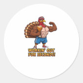 Muscular Turkey Gym Champion Funny Thanksgiving CL Ronde Sticker (Voorkant)
