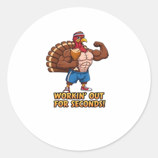 Muscular Turkey Gym Champion Funny Thanksgiving CL Ronde Sticker (Voorkant)