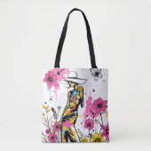 Muse in Bloom: Dual-Sided Graffiti Art Riso Tote Bag (Voorkant)