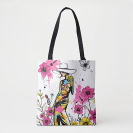 Muse in Bloom: Dual-Sided Graffiti Art Riso Tote Bag