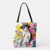 Muse in Bloom: Dual-Sided Graffiti Art Riso Tote Bag (Achterkant)