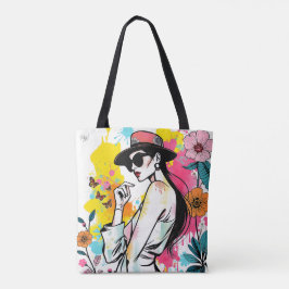 Muse in Bloom: Dubbelzijdige Graffiti Kunst Riso Tote Bag