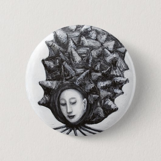 Muse in een dop (surrealisme) ronde button 5,7 cm (Voorkant)