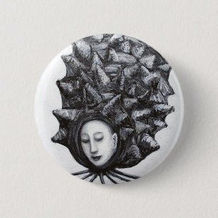 Muse in een dop (surrealisme) ronde button 5,7 cm