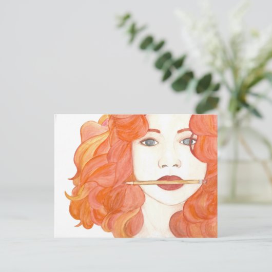 Muse Red-Haire Girl Briefkaart Artist (Staand voorkant)