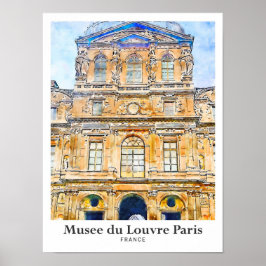 Musee du Louvre Paris Travel Waterverf met de hand Poster