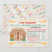 Museum Birthday Party Invitation Ticket Kaart (Voorkant / Achterkant)