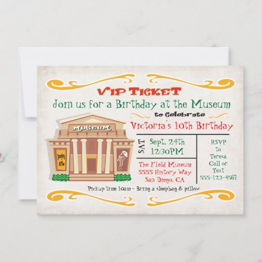 Museum Birthday Party Invitation Ticket Kaart (Voorkant)