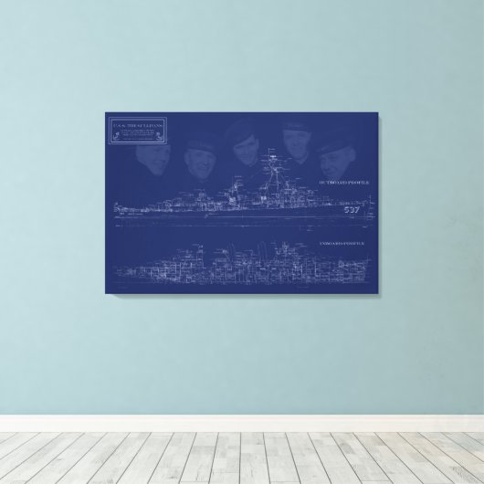 Museum Ship The Sullivans Blueprint with Brothers Canvas Afdruk (Insitu (Houten vloer))