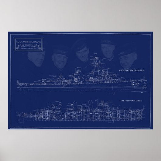 Museum Ship The Sullivans Blueprint with Brothers Poster (Voorkant)