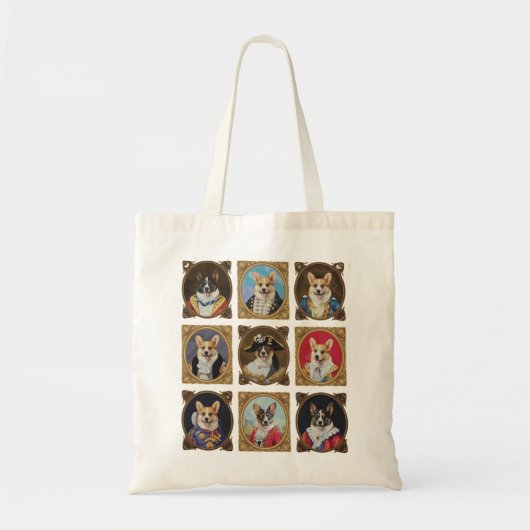 Museummuur, Hilarische Corgi Hondenportretten Tote Bag (Voorkant)