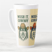 "Mush het, Cowboy", Alaskan Malamute Latte Mok (Linkerhoek)