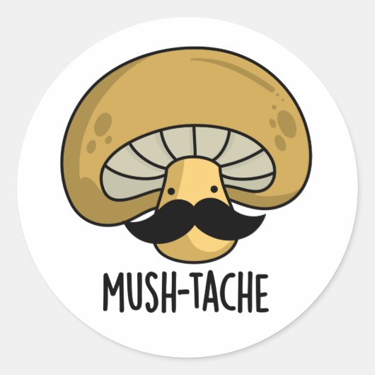 Mush-tache Grappige Moustach Mushroom Pun Ronde Sticker (Voorkant)