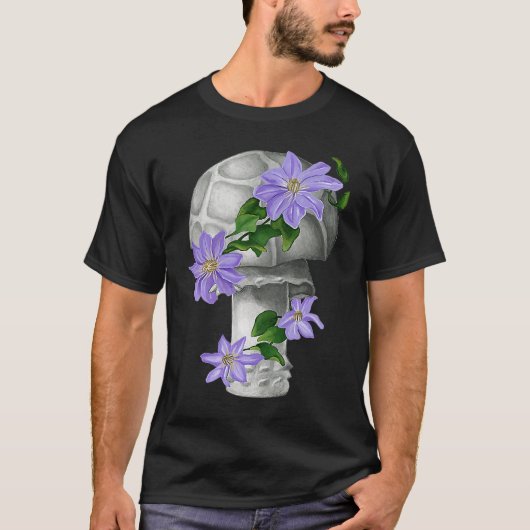 Mushroom and violet vine flowers  leaves stem t-shirt (Voorkant)