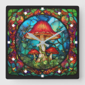 Mushroom Art Wall Clock Vierkante Klok (Voorkant)
