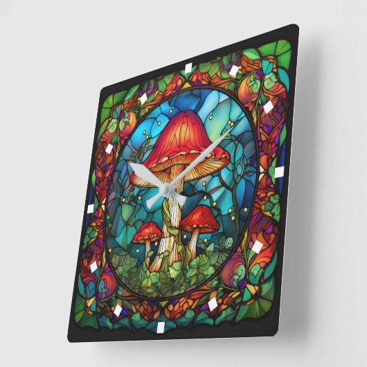 Mushroom Art Wall Clock Vierkante Klok (Hoek)
