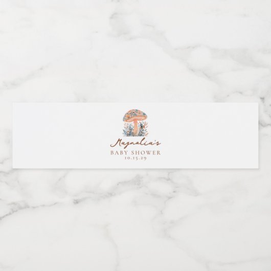 Mushroom Baby Shower Food and Beverage Label Set Waterfles Etiket (Enkel label)