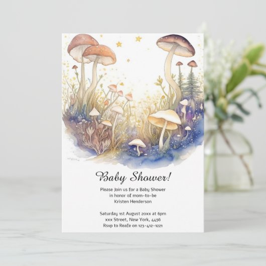 Mushroom Baby shower Invitation Kaart (Staand voorkant)