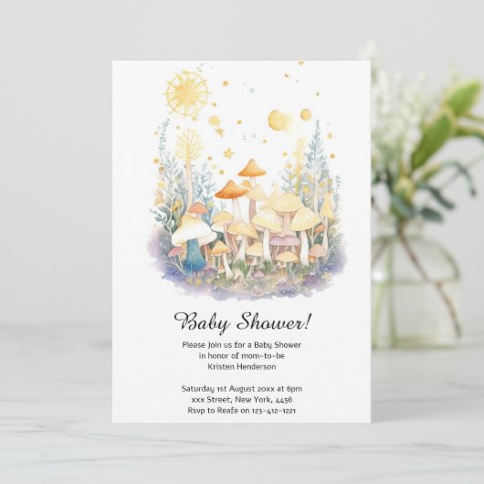 Mushroom Baby shower Invitation Kaart (Staand voorkant)