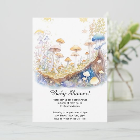 Mushroom Baby shower Invitation Kaart (Staand voorkant)