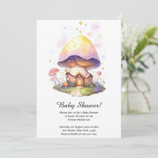 Mushroom Baby shower Invitation Kaart (Staand voorkant)