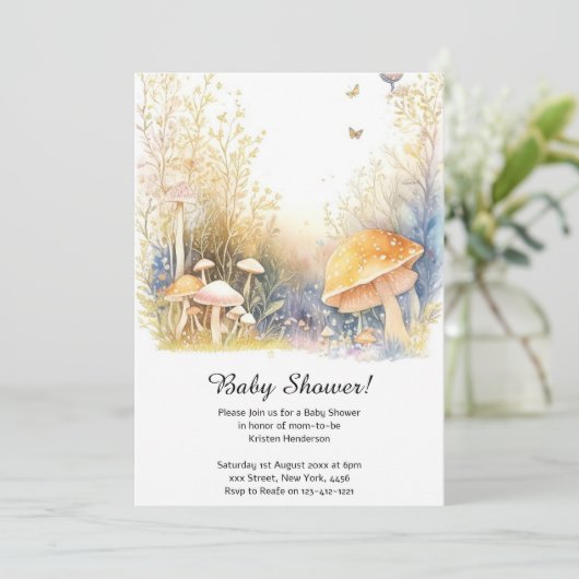 Mushroom Baby shower Invitation Kaart (Staand voorkant)