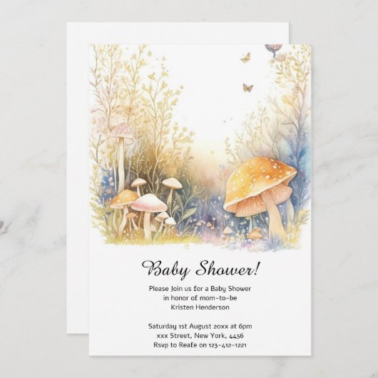 Mushroom Baby shower Invitation Kaart (Voorkant / Achterkant)