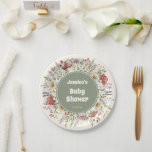 Mushroom Baby Shower  Papieren Bordje<br><div class="desc">Mushroom Baby Shower paper plates featuring whimsical watercolor toadstool mushrooms, wildflowers, lavender, and leafy greenery with an earthy sage center. Cute table wear and party decorations for a forest mushrooms themed baby shower, perfect for a Whimsical, cute, Earthy Baby Shower aesthetic. Ideal for dessert tables, brunch spreads, snacks, and cake,...</div>