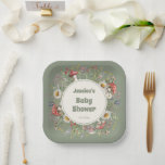 Mushroom Baby Shower  Papieren Bordje<br><div class="desc">Mushroom Baby Shower paper plates featuring whimsical watercolor toadstool mushrooms, wildflowers, lavender, and leafy greenery with an earthy sage center. Cute table wear and party decorations for a forest mushrooms themed baby shower, perfect for a Whimsical, cute, Earthy Baby Shower aesthetic. Ideal for dessert tables, brunch spreads, snacks, and cake,...</div>