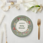 Mushroom Baby Shower  Papieren Bordje<br><div class="desc">Mushroom Baby Shower paper plates featuring whimsical watercolor toadstool mushrooms, wildflowers, lavender, and leafy greenery with an earthy sage center. Cute table wear and party decorations for a forest mushrooms themed baby shower, perfect for a Whimsical, cute, Earthy Baby Shower aesthetic. Ideal for dessert tables, brunch spreads, snacks, and cake,...</div>
