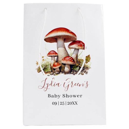 Mushroom Baby shower Uitnodigen, Herfst Genderneut Medium Cadeauzakje (Voorkant)