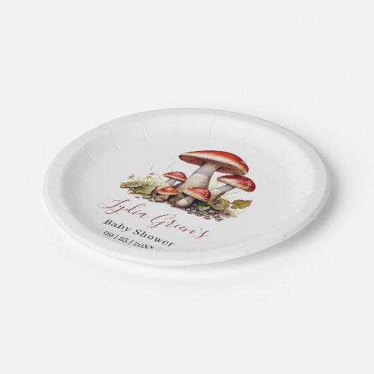 Mushroom Baby shower Uitnodigen, Herfst Genderneut Papieren Bordje (Gekanteld)