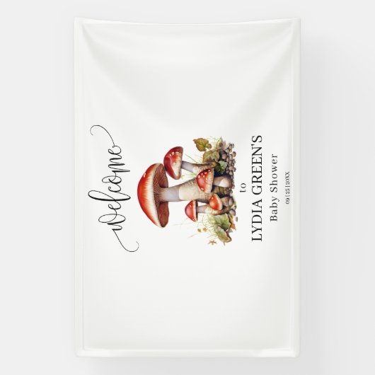 Mushroom Baby shower Uitnodiging, Herfst Baby show Spandoek (Verticaal)