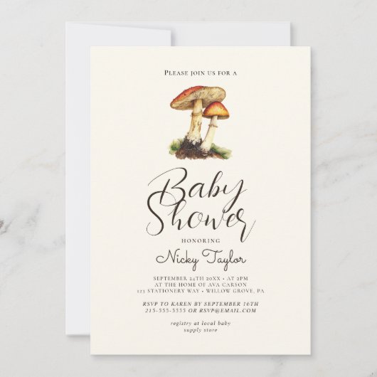 Mushroom Botanisch Baby shower Uitnodiging (Voorkant)