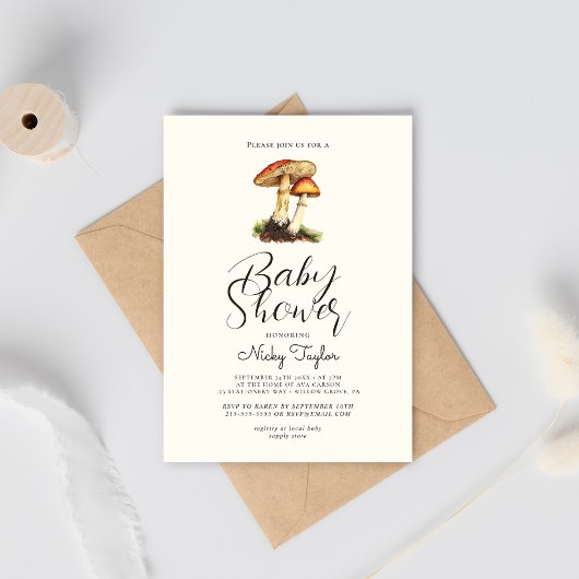 Mushroom Botanisch Baby shower Uitnodiging