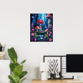 Mushroom Butterfly Enchanted Forest BLAUW THEMA Poster (Thuiskantoor)