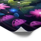 Mushroom Butterfly Enchanted Forest BLAUW THEMA Poster (Hoek)