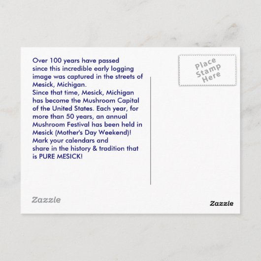 MUSHROOM CAPITAL, MESICK, MICHIGAN ~PROMO BRIEFKAA BRIEFKAART (Achterkant)