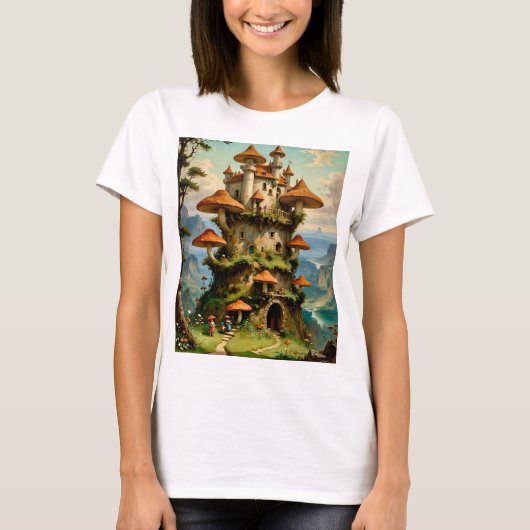 Mushroom Castle Fantasy Art grillige T-shirt Desi (Voorkant)