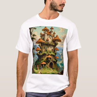 Mushroom Castle Fantasy Art grillige T-shirt Desi