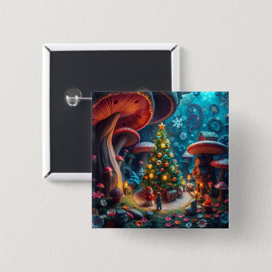 Mushroom Christmas Vierkante Button 5,1 Cm (Voorkant /achterkant)