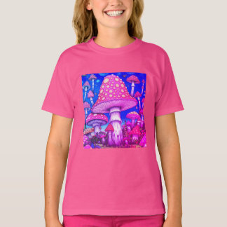 Mushroom City-Colorful Red + Yellow Mushrooms on   T-shirt